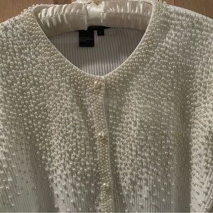 Pearl-Embellished White Cotton Cardigan
